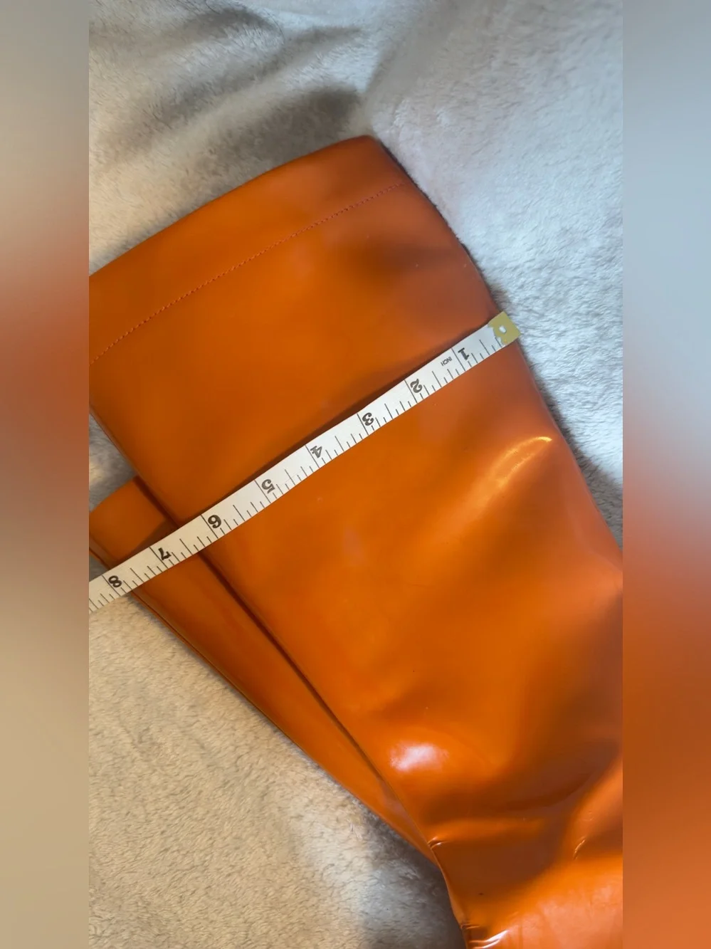 Cole Haan Orange Waterproof Patent Leather Tall Wedge Rain Boots Size 7.5 B